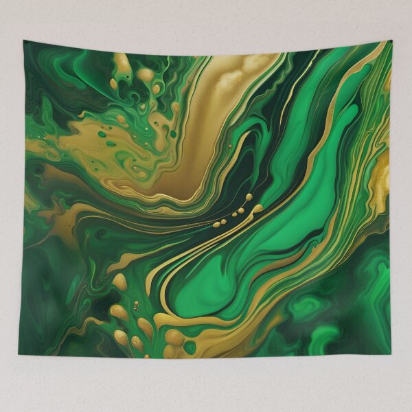 Item preview, Emerald Green and Gold Marble Fluid Painting designed and sold by KirstenStar.