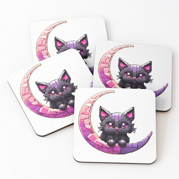 Item preview, Black Cat Pixel Art Crescent Moon designed and sold by tankuss.