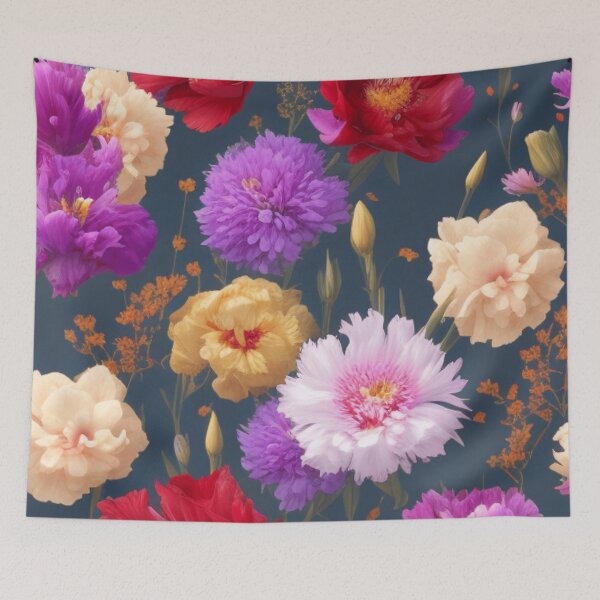 Item preview, Fabulous flowers of red and blue on a golden background designed and sold by asbno19.