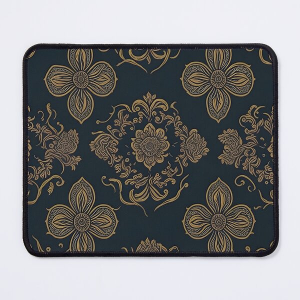 Item preview, Abstract flower pattern seamless design, navy blue, black and golden floral. designed and sold by athurbubble.