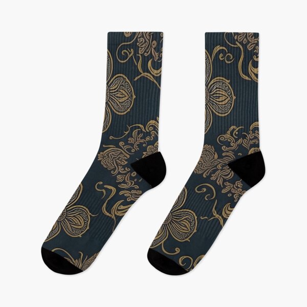 Artikelvorschau, Abstraktes Blumenmuster, nahtloses Design, marineblau, schwarz und golden floral. entworfen und verkauft von athurbubble.