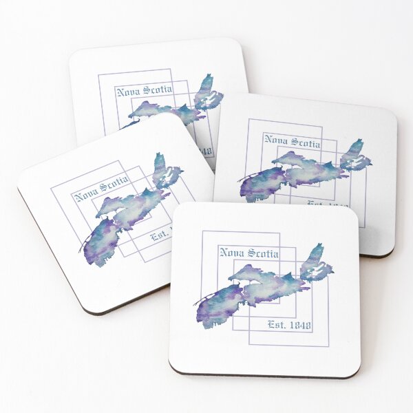 Item preview, Nova Scotia est. 1848 square pop out background-watercolor in purple and blue designed and sold by JewelsNova.