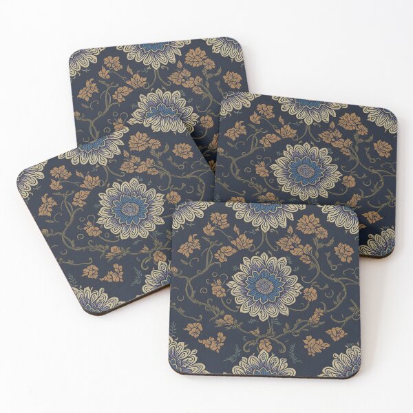 Item preview, Abstract flower pattern seamless design, navy blue, black and golden floral. designed and sold by athurbubble.