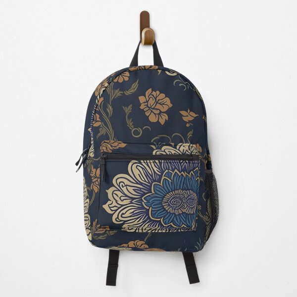 Artikelvorschau, Abstraktes Blumenmuster, nahtloses Design, marineblau, schwarz und golden floral. entworfen und verkauft von athurbubble.