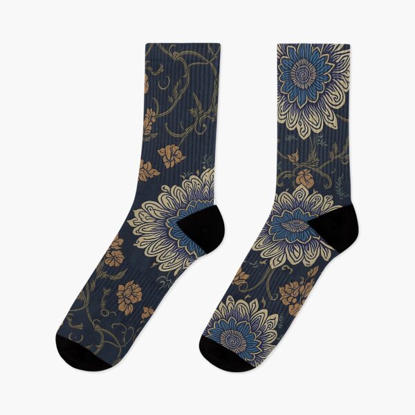 Artikelvorschau, Abstraktes Blumenmuster, nahtloses Design, marineblau, schwarz und golden floral. entworfen und verkauft von athurbubble.