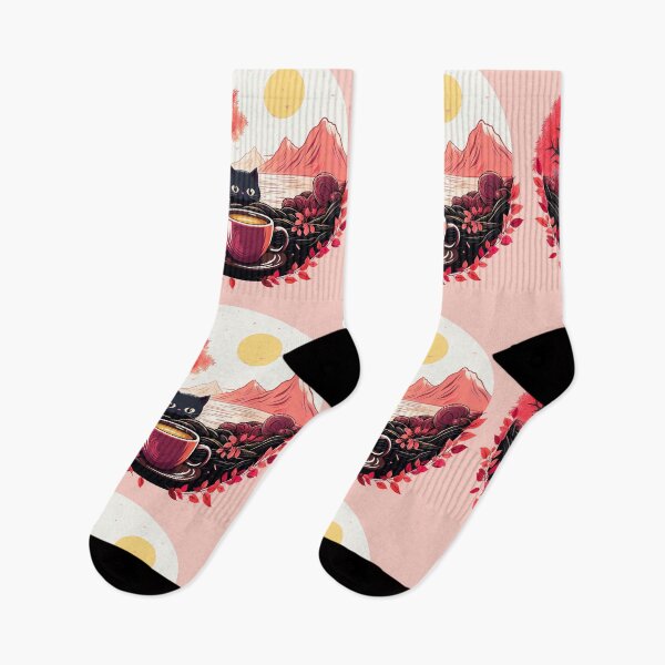 Item preview, Cute Cat and Cozy Cuppa with Full Moon Pink Late Summer and Fall Is Coming Vibes Maybe Even Pumpkin Spice designed and sold by Vicki Noble Art.