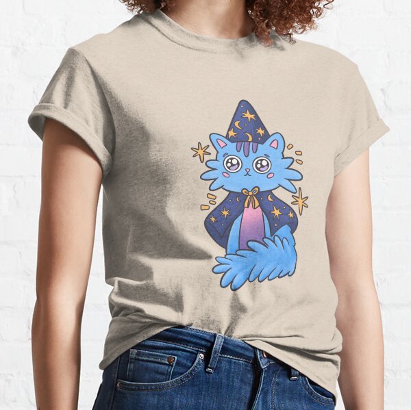 Zauberhaftes blaues Kätzchen mit Zauberermütze und Umhang Classic T-Shirt