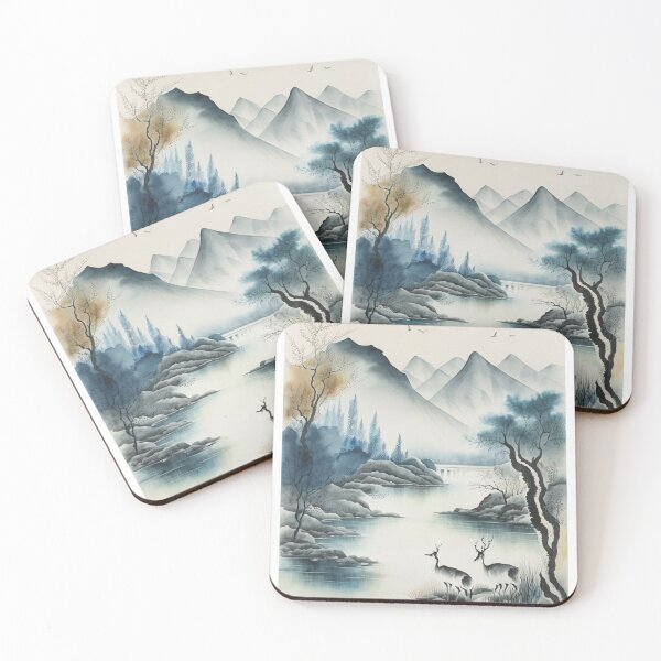 Item preview, "Mountainous Vistas: Traditional Chinese Landscape with Deer in Pine" designed and sold by WhiteWolfe0127.