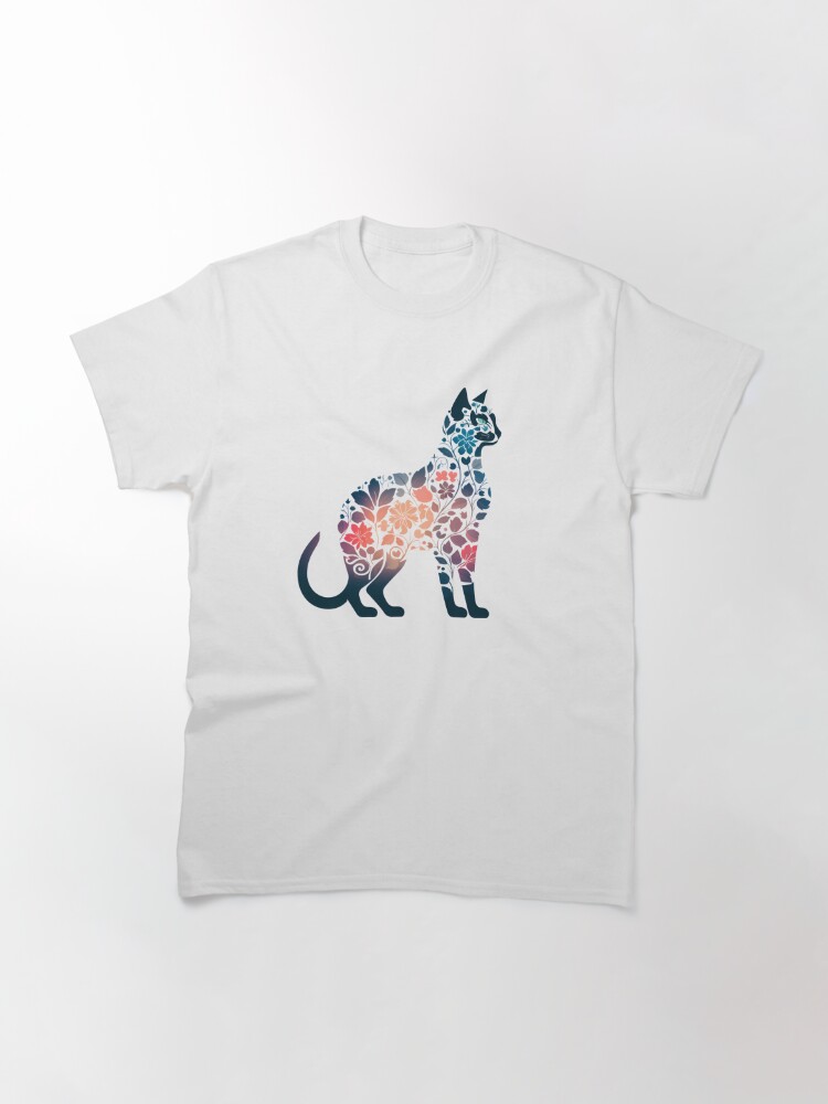 Floral Cat Silhouette Embroidered T-shirt 