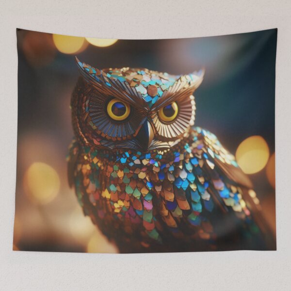 Item preview, Jeweled Owl: Luminous Bokeh Night's Bejeweled Guardian designed and sold by midmonty.