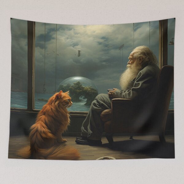 Item preview, Silent Watch: The old man and the orange AI cat designed and sold by midmonty.