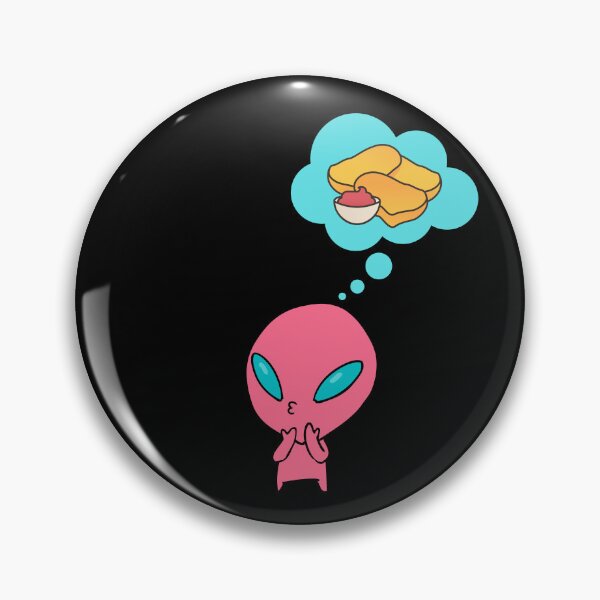 Item preview, Cute Pink Tiny Alien With Large Blue Eyes Thinking About Chickie Nuggets With Ketchup designed and sold by Black11Flamingo.