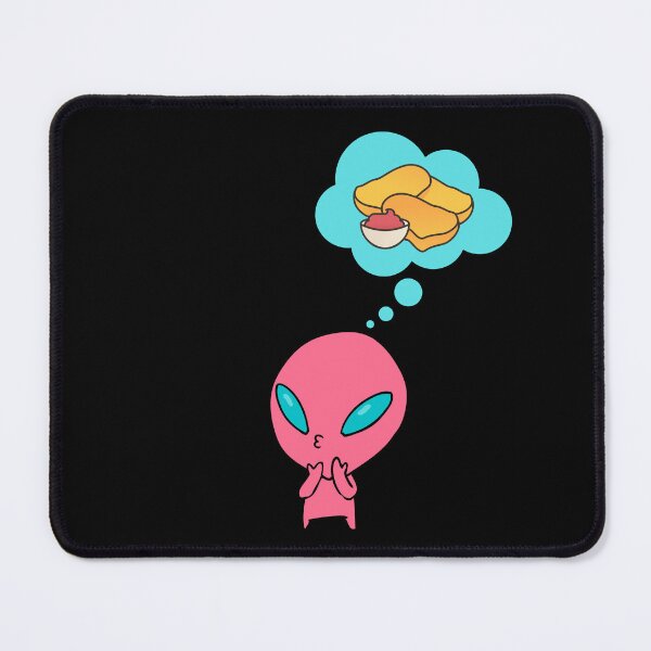 Item preview, Cute Pink Tiny Alien With Large Blue Eyes Thinking About Chickie Nuggets With Ketchup designed and sold by Black11Flamingo.