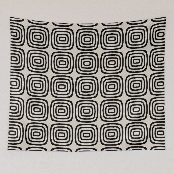 Item preview, Mid Century Modern Atomic Rings Pattern 321 Black and Linen White designed and sold by tonymagnerart.