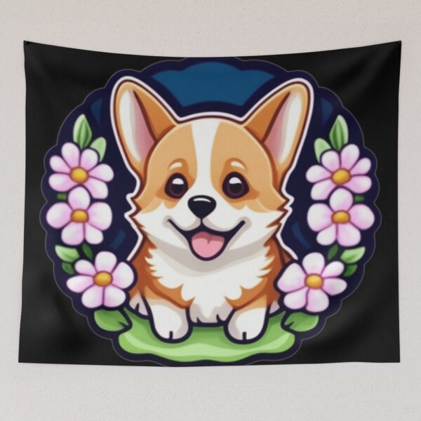 Artikelvorschau, Baby-Corgi mit Blumenmuster entworfen und verkauft von Roxburylane.