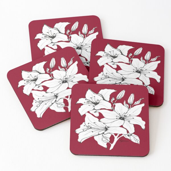 Item preview, Lily flowers - simple line drawing with red designed and sold by RockPaperArt.