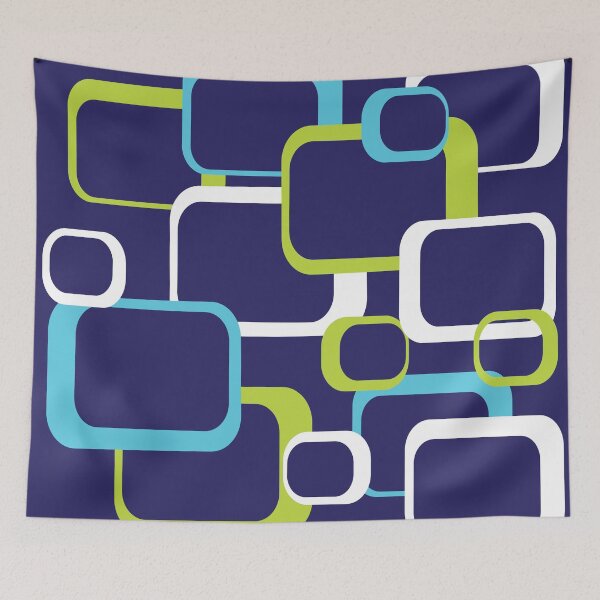 Item preview, Green White and Light Blue Retro Squares Pattern Blue Background designed and sold by ValeriesGallery.