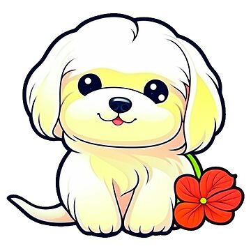 Artwork thumbnail, Charming Maltese with Floral Whimsy by Fluffy Butt