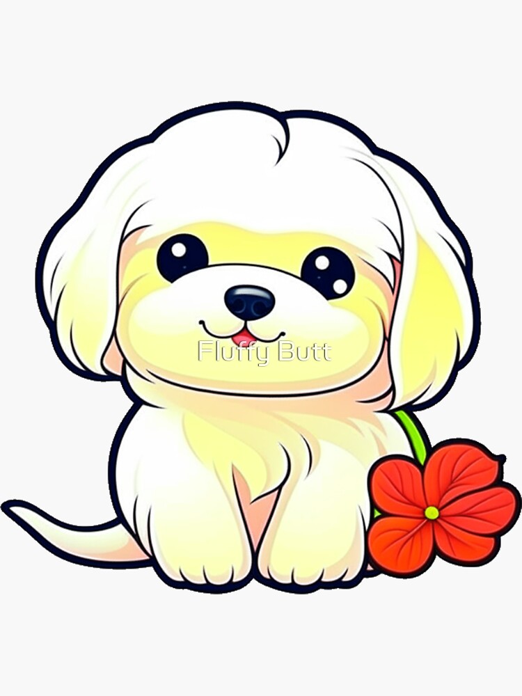 Thumbnail 3 of 3, Sticker, Charming Maltese with Floral Whimsy designed and sold by Vtraveling.