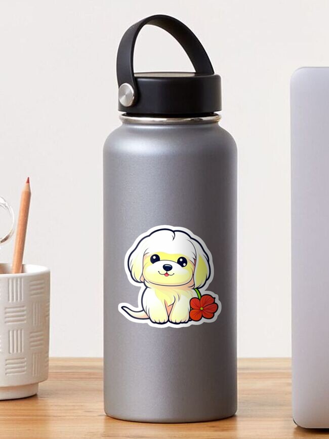 Thumbnail 1 of 3, Sticker, Charming Maltese with Floral Whimsy designed and sold by Vtraveling.