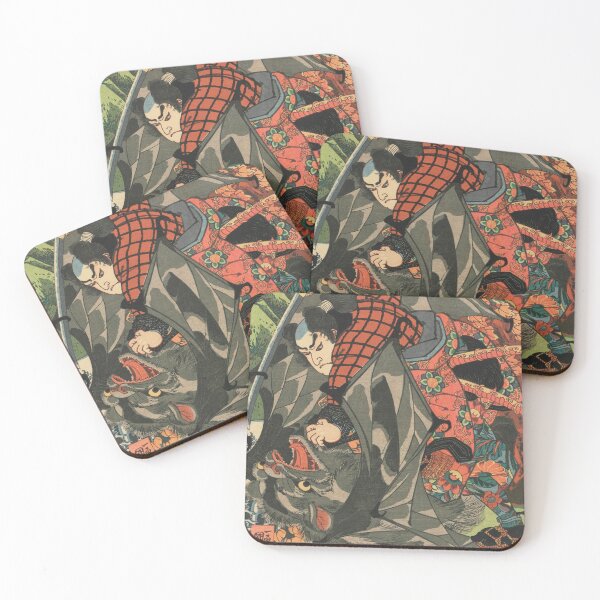 Item preview, Samurai VS Monstrous Bat - Vintage Japanese Ukiyo-e Woodblock designed and sold by VintageSpaceArt.