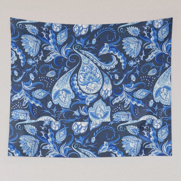 Item preview, indian paisley seamless blue floral designed and sold by obinsuma.
