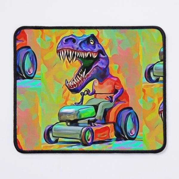 Item preview, Funny T-rex Dinosaur Riding Lawn Mower Cubism Art designed and sold by Nature's Fancy.