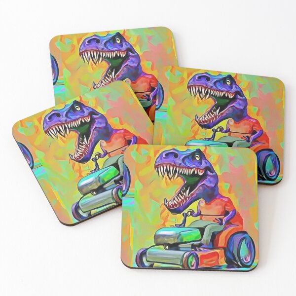 Item preview, Funny T-rex Dinosaur Riding Lawn Mower Cubism Art designed and sold by Nature's Fancy.
