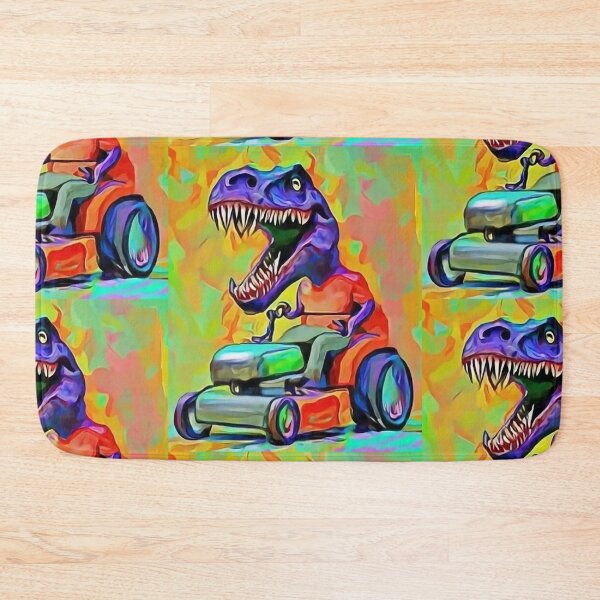 Item preview, Funny T-rex Dinosaur Riding Lawn Mower Cubism Art designed and sold by Nature's Fancy.