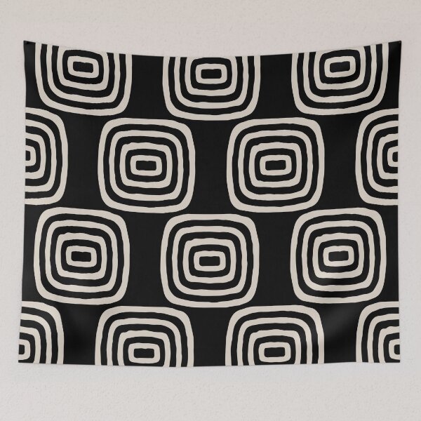 Item preview, Mid Century Modern Atomic Rings Pattern 239 Black and Linen White designed and sold by tonymagnerart.