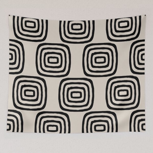 Item preview, Mid Century Modern Atomic Rings Pattern 239 Black and Linen White designed and sold by tonymagnerart.