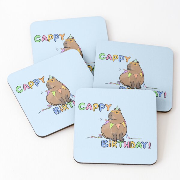 Item preview, Capybara Cappy Happy Birthday card (blue) designed and sold by EmiliaMoscovich.