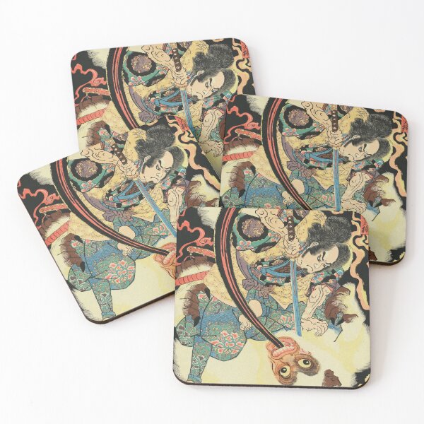 Item preview, Samurai Defeats Hihi Demon - Vintage Japanese Ukiyo-e Woodblock designed and sold by VintageSpaceArt.