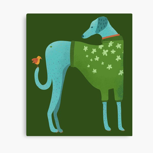 Whimiscal Blue Greyhound in a Green Flower Sweater Canvas Print
