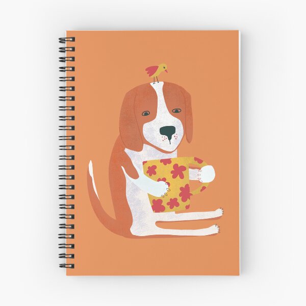 Item preview, Cute Beagle drinking coffee with whimsical bird friend designed and sold by Kathy Osborne Studio.