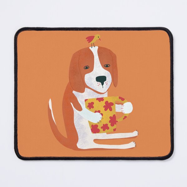 Item preview, Cute Beagle drinking coffee with whimsical bird friend designed and sold by Kathy Osborne Studio.