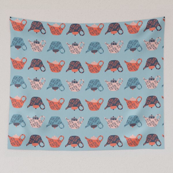 Item preview, Tea in the Garden - Illustrated Teapots in Blue designed and sold by page-of-wands.