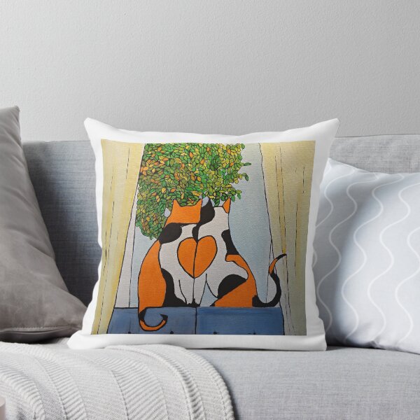 Item preview, Two calico sittting on a window ledge designed and sold by Rachel Olynuk.