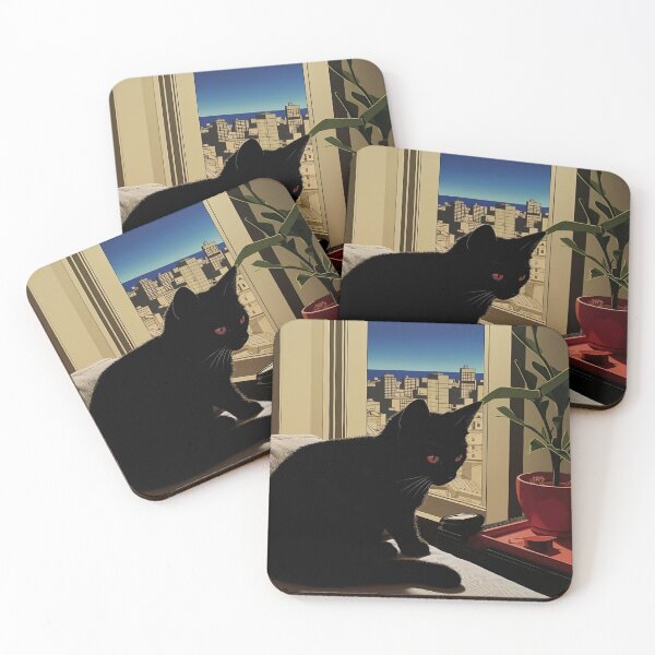Item preview, Lofi Vaporwave Black Cat Art designed and sold by hypecollege.