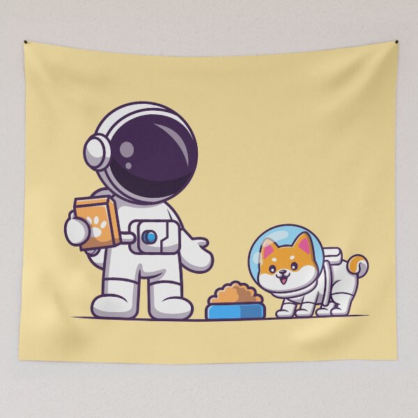 Item preview, Cosmic Caring: Cute Astronaut Giving Food to Pet Dog Cartoon Vector Icon Illustration designed and sold by hjian8219.