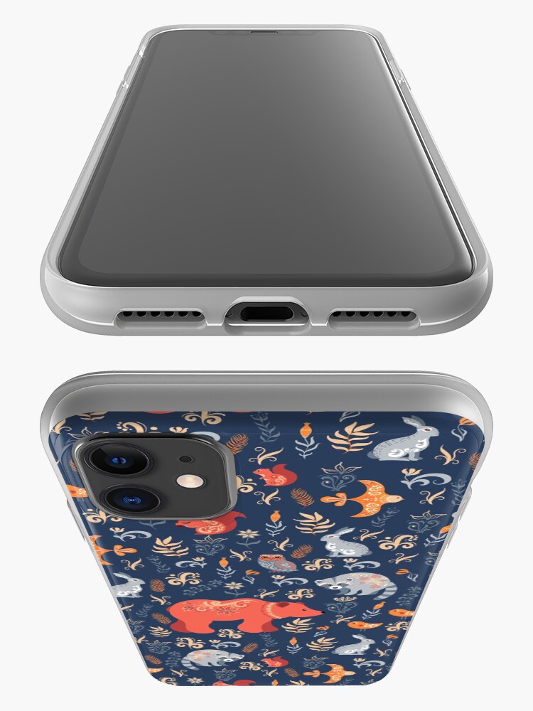 Alternate view of Fairy-tale forest. Fox, bear, raccoon, owls, rabbits, flowers and herbs on a blue background. iPhone Case & Cover