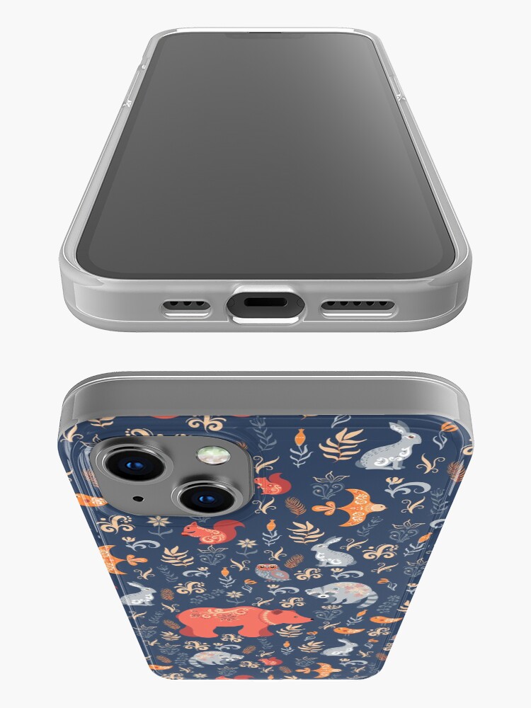 Alternate view of Fairy-tale forest. Fox, bear, raccoon, owls, rabbits, flowers and herbs on a blue background. iPhone Case