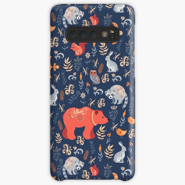 Fairy-tale forest. Fox, bear, raccoon, owls, rabbits, flowers and herbs on a blue background. Samsung Galaxy Snap Case