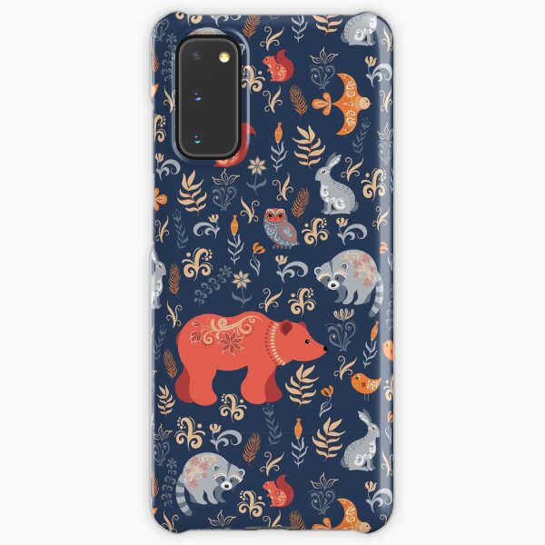 Fairy-tale forest. Fox, bear, raccoon, owls, rabbits, flowers and herbs on a blue background. Samsung Galaxy Snap Case