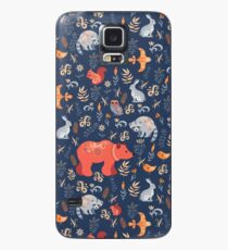Fairy-tale forest. Fox, bear, raccoon, owls, rabbits, flowers and herbs on a blue background. Case/Skin for Samsung Galaxy