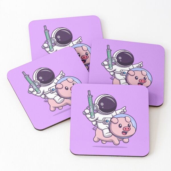 Item preview, "Interstellar Adventure: Cute Astronaut Riding Pig with Space Gun Cartoon Vector Icon Illustration designed and sold by hjian8219.
