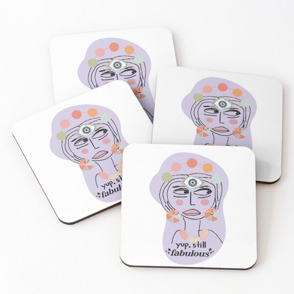 Item preview, Sticker of a girl looking to the side with big eyes and big lips saying yup still fabulous designed and sold by DLGstudio.
