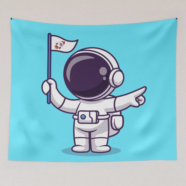 Item preview, Cosmic Guidance: Cute Astronaut Pointing with Rocket Flag Cartoon Vector designed and sold by hjian8219.