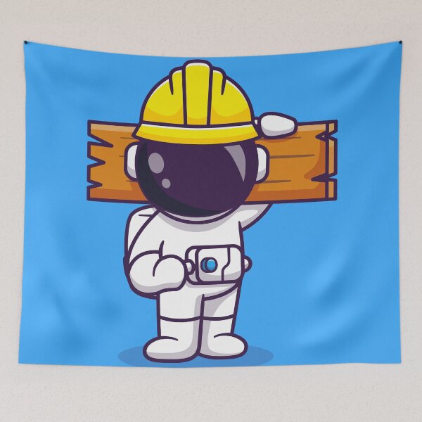 Item preview, Cosmic Craftsman: Cute Astronaut Handyman Holding Wood Cartoon Vector Icon Illustration designed and sold by hjian8219.