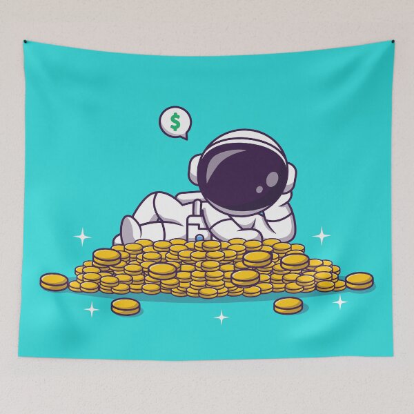Item preview, Cosmic Prosperity: Cute Astronaut Resting on Gold Coin Cartoon Vector Icon Illustration designed and sold by hjian8219.